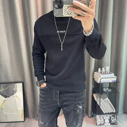 Tops for Men Round Neck Tee Full Sleeve Clothes High Brand Winter Male T Shirts Elasticity Bulk Sweatshirts Polyester F Pullover