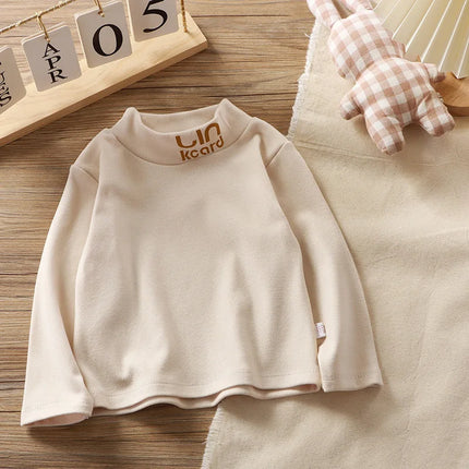 Autumn Winter Children Kids Boys Girls T-shirts Tops Turtleneck Solid Long Sleeve Warm Fleece Bottoming Shirts Tees for Kids