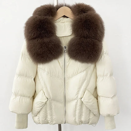 Outwears Female Zipper Quilted Jacket Winter Short Natural Big Fur Collar Warm Down Jacket