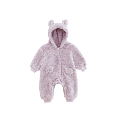 2025 Warm Fleece Hooded Jumpsuits for Baby Autumn Winter Long Sleeve Infant Rompers Newborn Boy Girl Homewear Pajamas