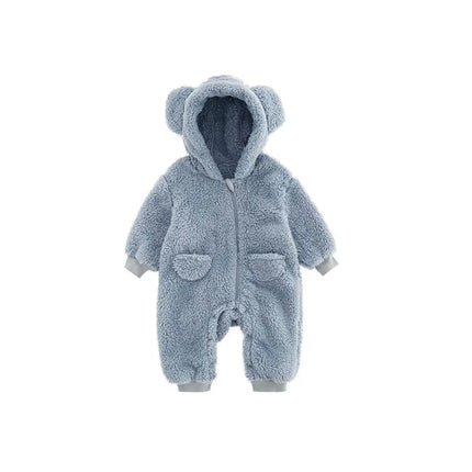 2025 Warm Fleece Hooded Jumpsuits for Baby Autumn Winter Long Sleeve Infant Rompers Newborn Boy Girl Homewear Pajamas
