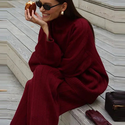 Solid Ribbed Knit Sweater And Pants Set