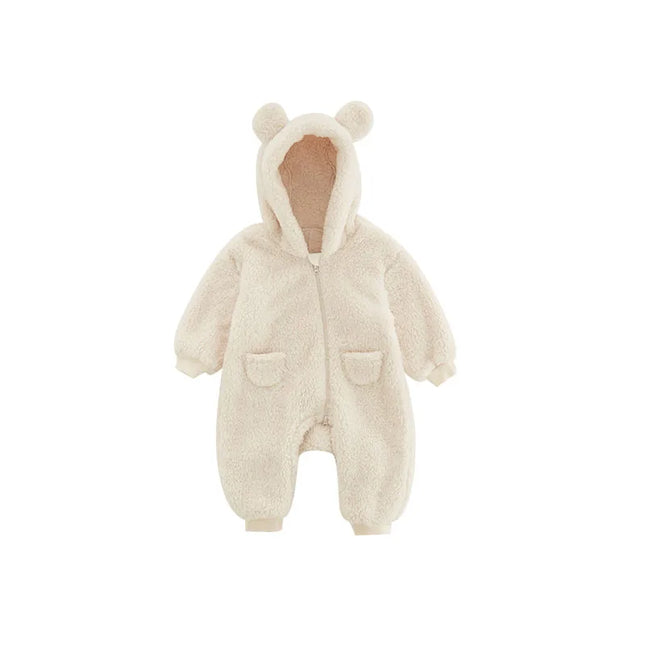 2025 Warm Fleece Hooded Jumpsuits for Baby Autumn Winter Long Sleeve Infant Rompers Newborn Boy Girl Homewear Pajamas