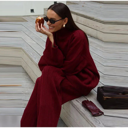 Solid Ribbed Knit Sweater And Pants Set