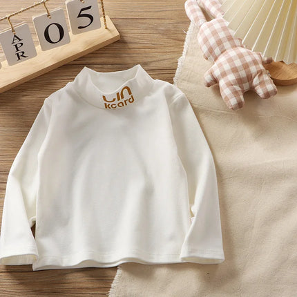 Autumn Winter Children Kids Boys Girls T-shirts Tops Turtleneck Solid Long Sleeve Warm Fleece Bottoming Shirts Tees for Kids
