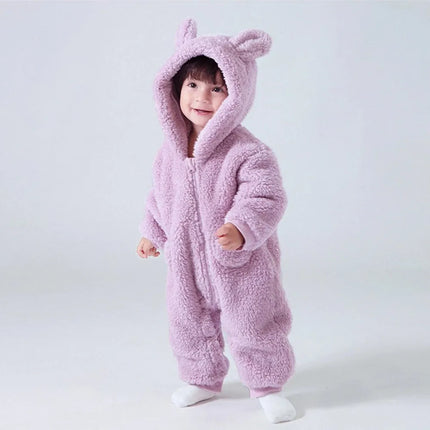 2025 Warm Fleece Hooded Jumpsuits for Baby Autumn Winter Long Sleeve Infant Rompers Newborn Boy Girl Homewear Pajamas