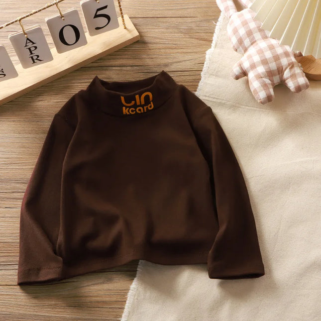 Autumn Winter Children Kids Boys Girls T-shirts Tops Turtleneck Solid Long Sleeve Warm Fleece Bottoming Shirts Tees for Kids