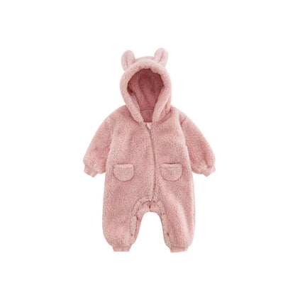 2025 Warm Fleece Hooded Jumpsuits for Baby Autumn Winter Long Sleeve Infant Rompers Newborn Boy Girl Homewear Pajamas