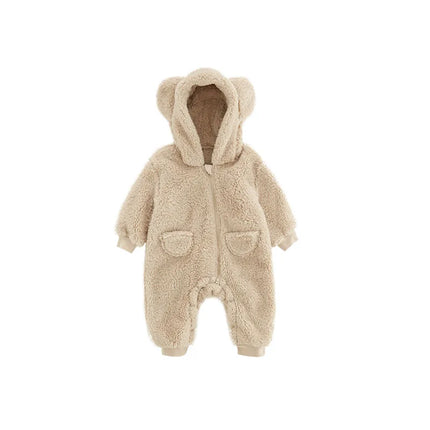 2025 Warm Fleece Hooded Jumpsuits for Baby Autumn Winter Long Sleeve Infant Rompers Newborn Boy Girl Homewear Pajamas
