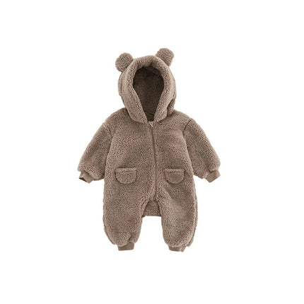 2025 Warm Fleece Hooded Jumpsuits for Baby Autumn Winter Long Sleeve Infant Rompers Newborn Boy Girl Homewear Pajamas