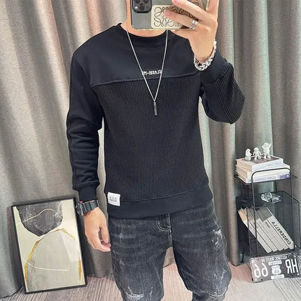 Tops for Men Round Neck Tee Full Sleeve Clothes High Brand Winter Male T Shirts Elasticity Bulk Sweatshirts Polyester F Pullover